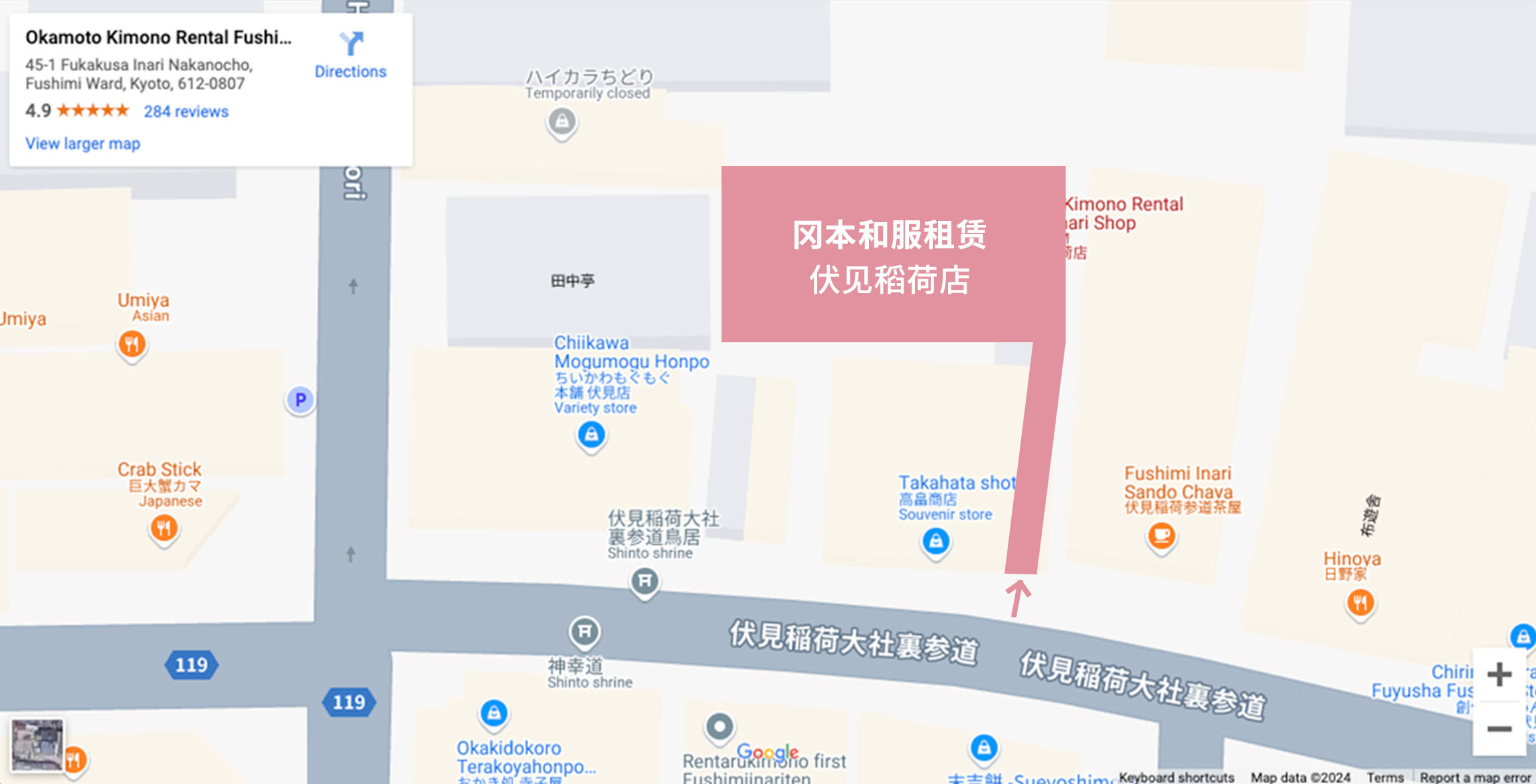 京都 伏見稲荷店付近の地図